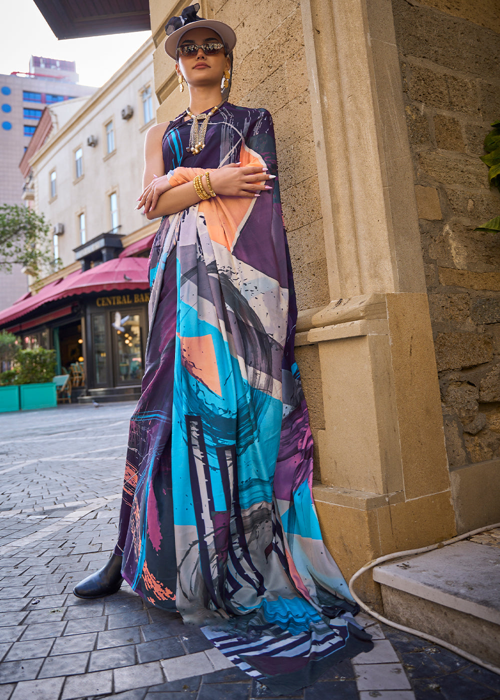 Multicolored Digital Printed Crepe Silk Saree - qivii