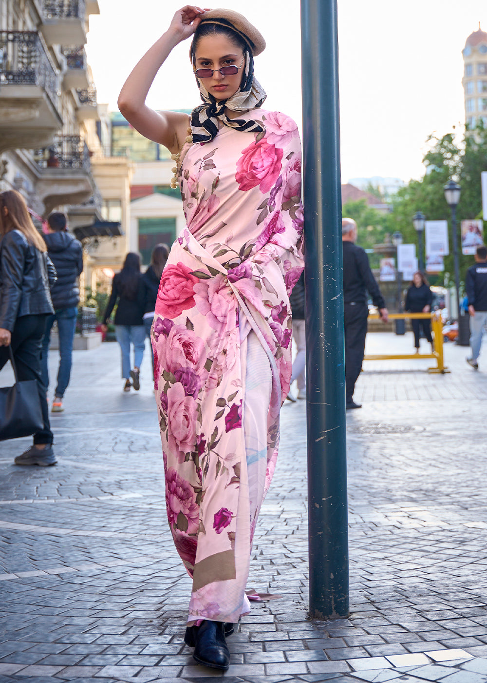 Pearl White Digital Printed Crepe Silk Saree - qivii
