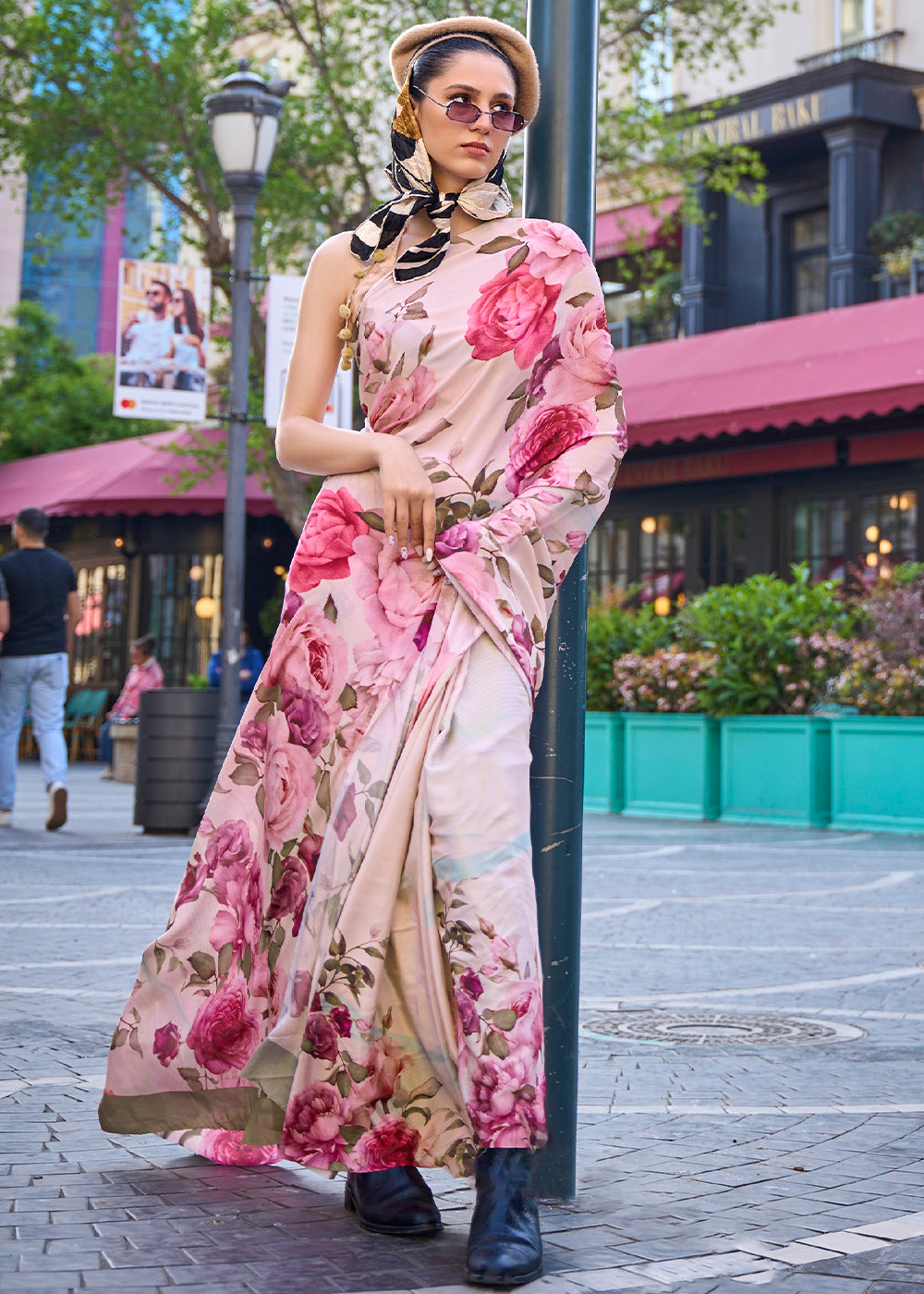 Pearl White Digital Printed Crepe Silk Saree - qivii