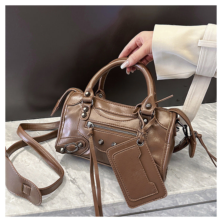 Women's Vintage Edge Satchel – Artisan Studded Motorcycle Bag with Convertible Crossbody Strap