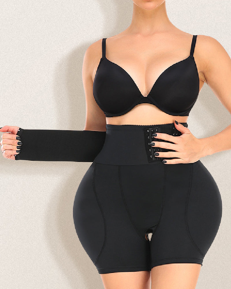 High Waist 9-row Adjustable Buckle Belt Shapewear Shorts With Sponge Pads - By Qivii