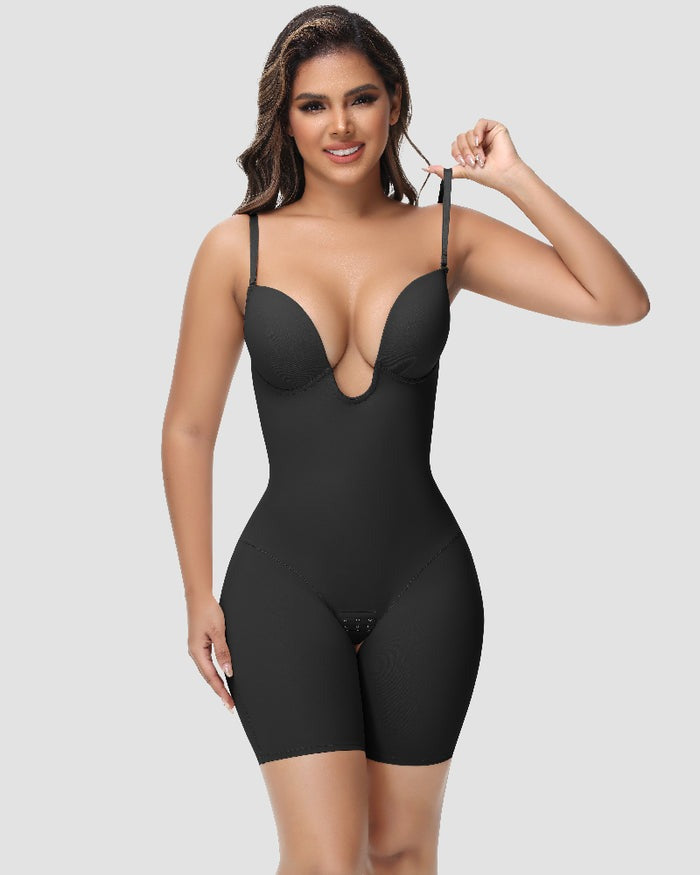 Shapshe® Women's U Plunge Strapless Tummy Control Bodysuit Low Back Built In Bra Shapewear - By Qivii