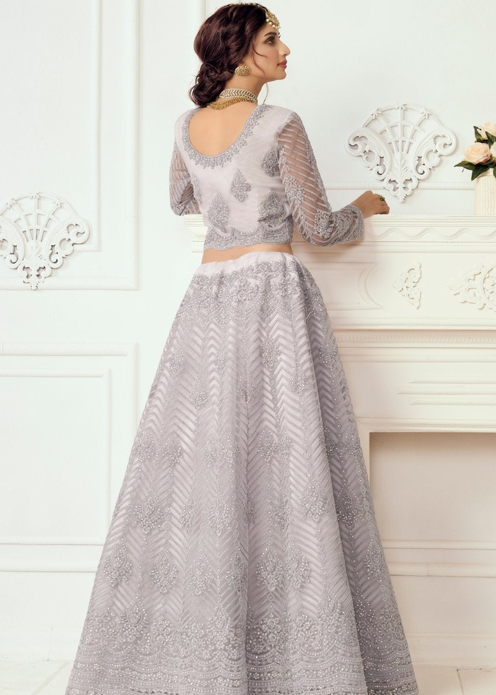 Thistle Purple Soft Net Lehenga Choli with Cording Embroidery & Stonework | Ready To Wear - qivii