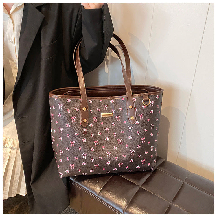 Women‘s Large Capacity Floral Tote Bag | Fashionable & Versatile Daily Commuter Shoulder Bag