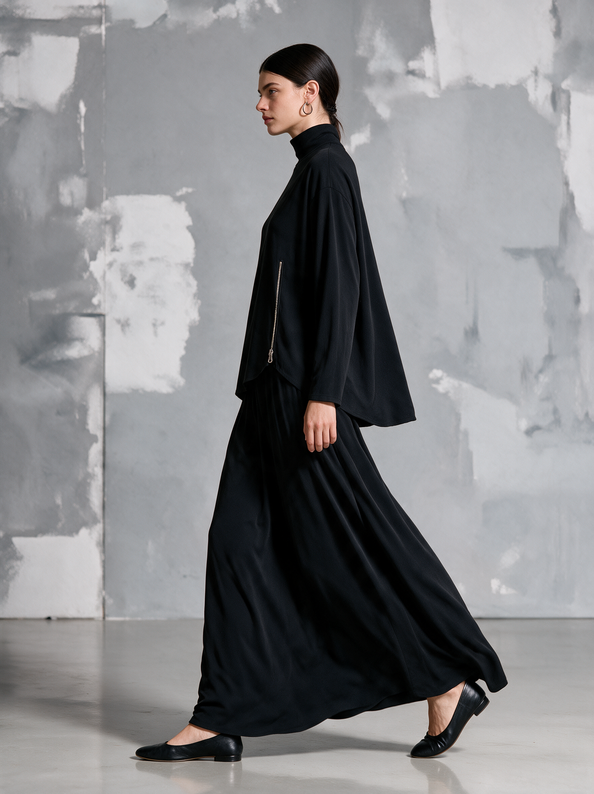 Women's Casual Black Stretch Knit Long-sleeve Top And Skirt Two-piece Set MDZ2862H2LXY