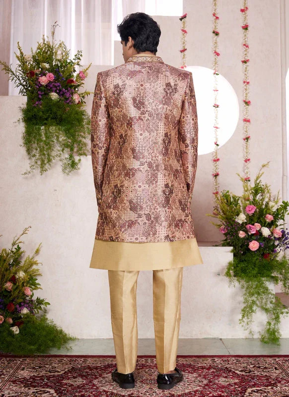 Men's Multi Color Art Silk Digital Printed Work Indo Western Set