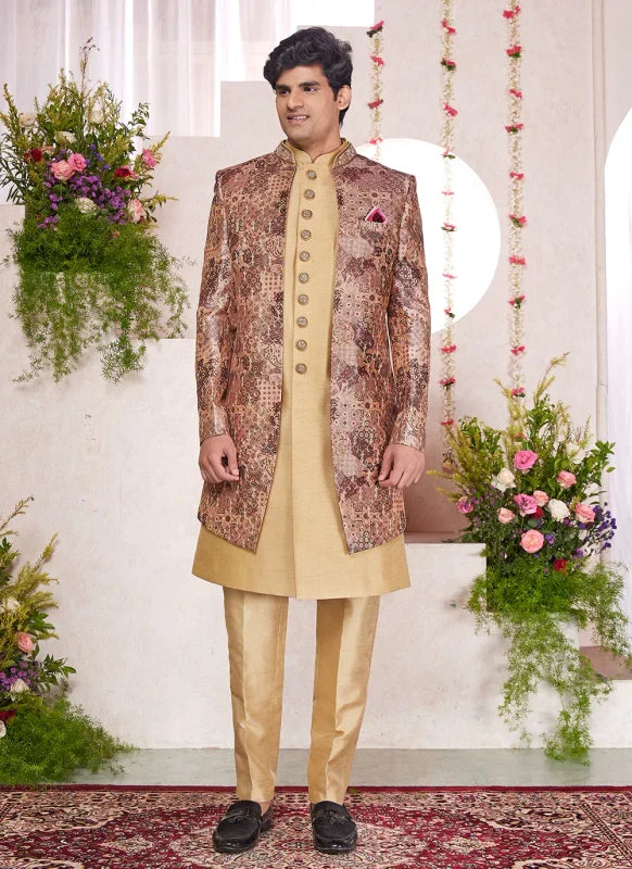 Men's Multi Color Art Silk Digital Printed Work Indo Western Set