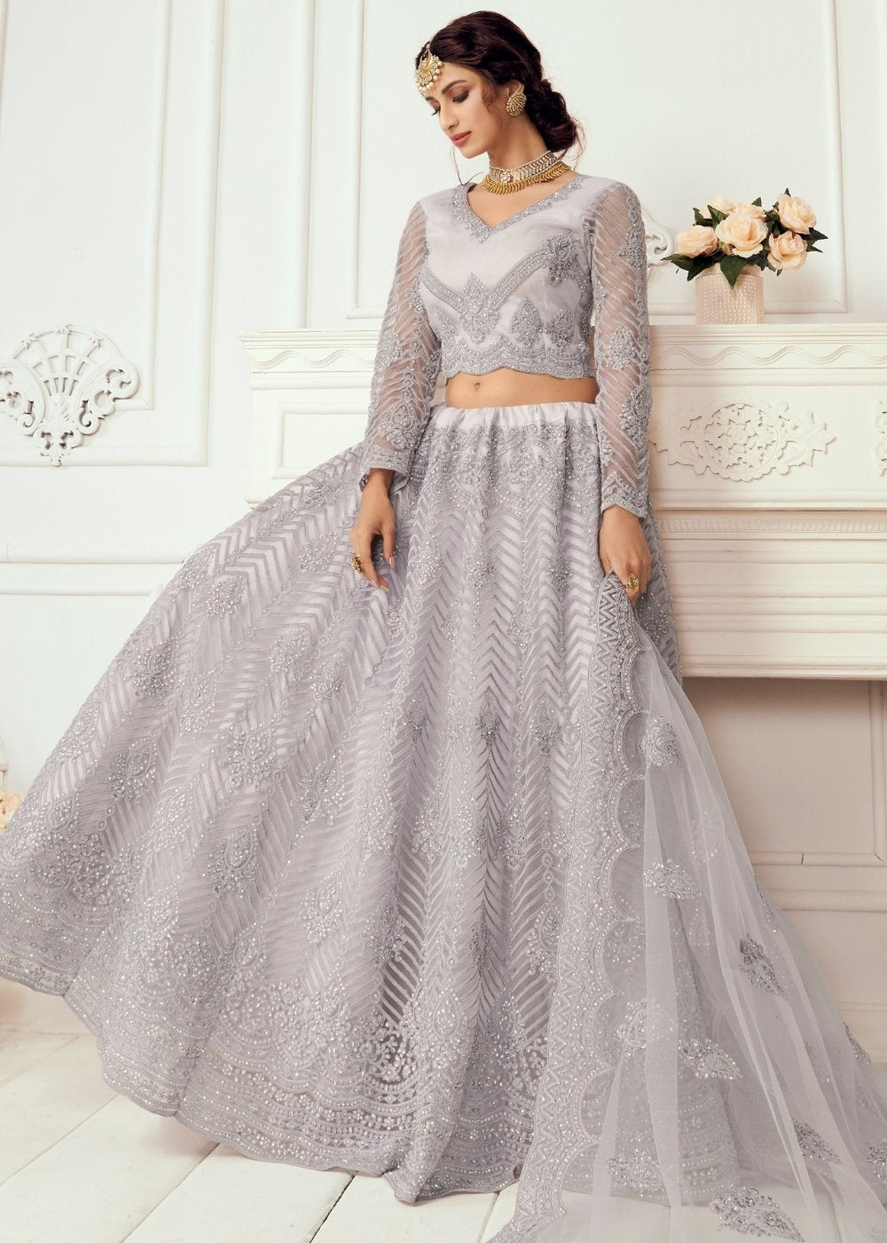 Thistle Purple Soft Net Lehenga Choli with Cording Embroidery & Stonework | Ready To Wear - qivii
