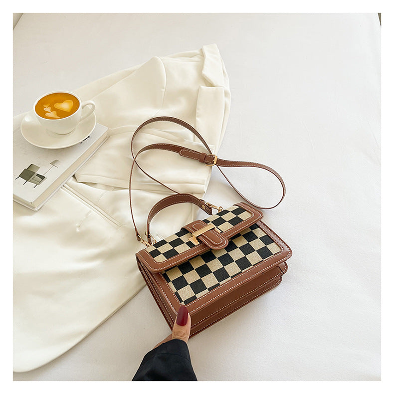 Women’s Stylish Houndstooth Checkered Crossbody Bag - Compact Square Shoulder Bag for Everyday Use