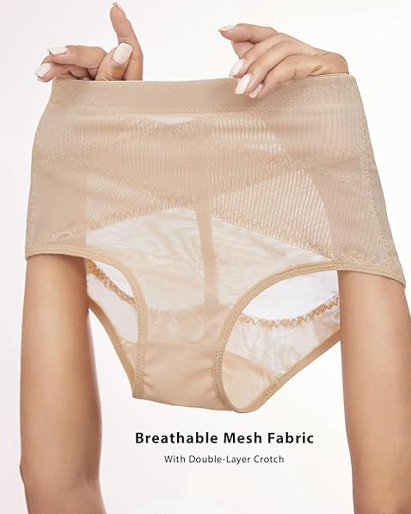 Mid Rise Cross Compression Shapewear Underwear Mesh Tummy Control Shaping Panty - By Qivii