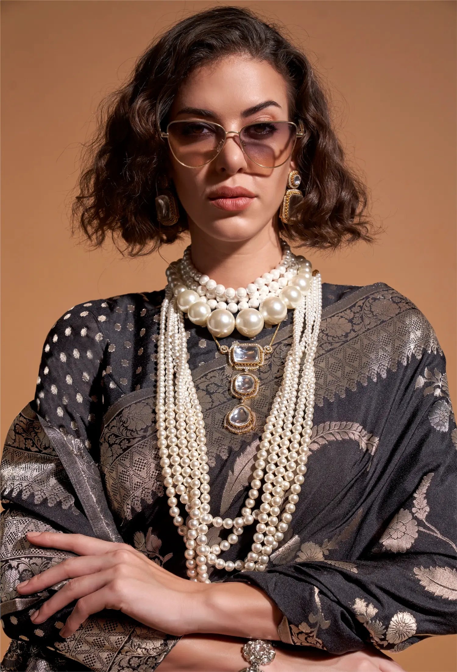 Black Georgette Zari Weaving Silk Saree - qivii