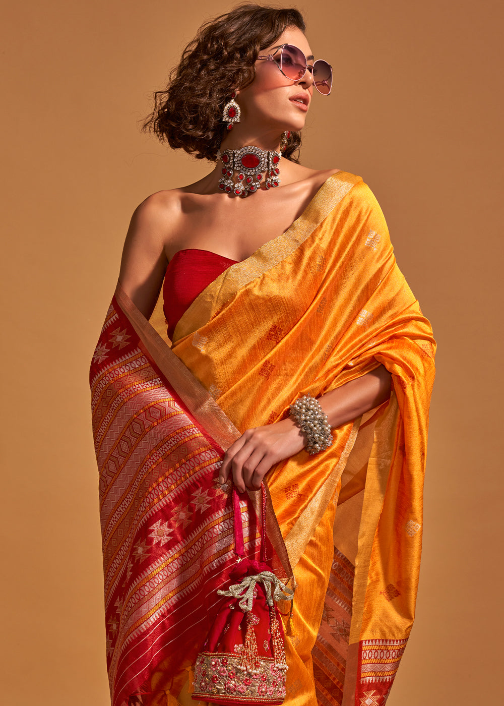Tangerine Orange Handloom Woven Silk Saree - qivii