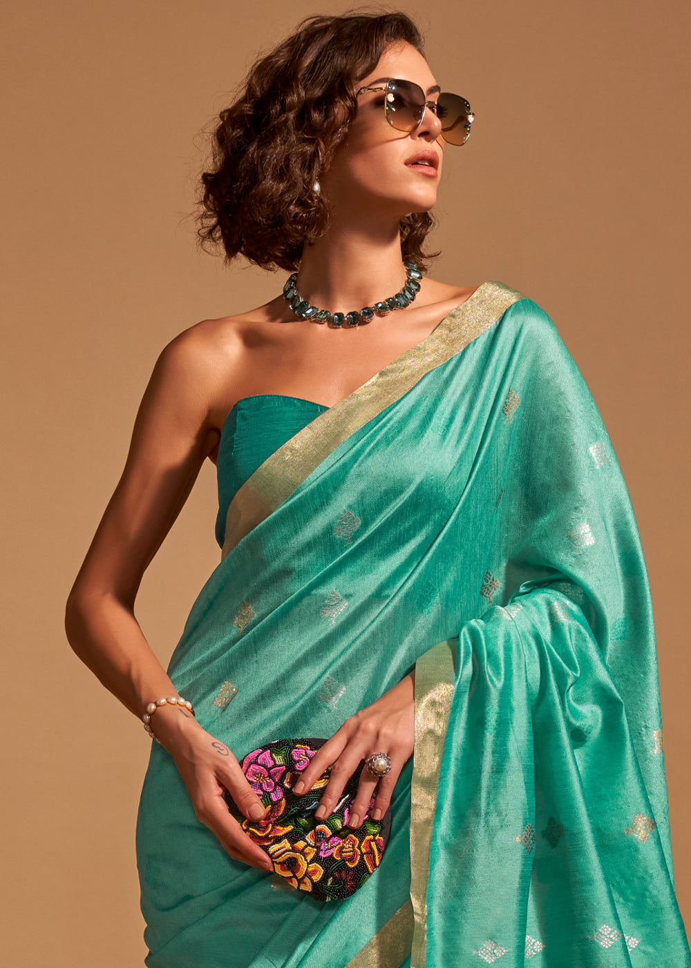 Sapphire Blue Handloom Woven Silk Saree - qivii