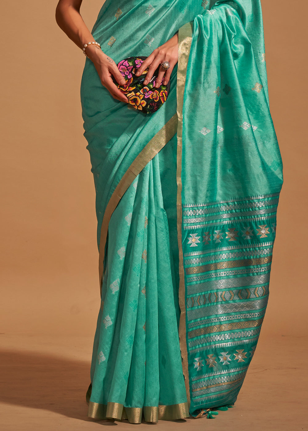 Sapphire Blue Handloom Woven Silk Saree - qivii
