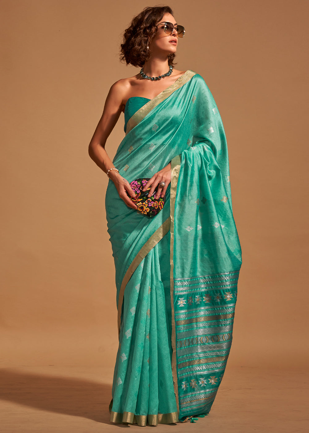 Sapphire Blue Handloom Woven Silk Saree - qivii