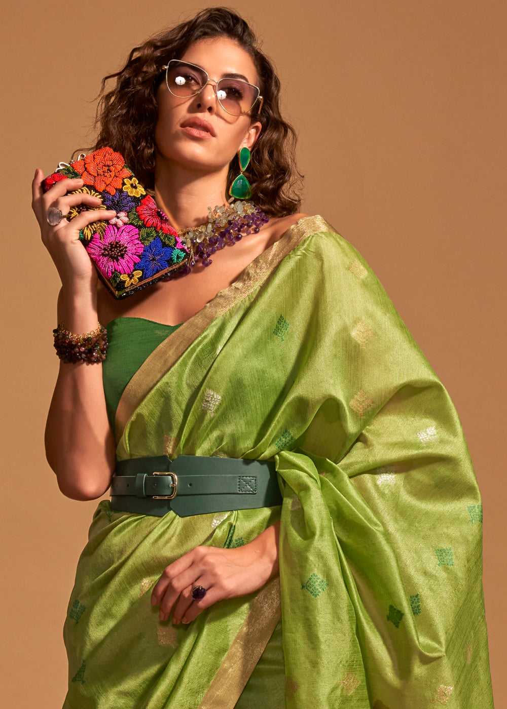 Shades Of Green Handloom Woven Silk Saree - qivii