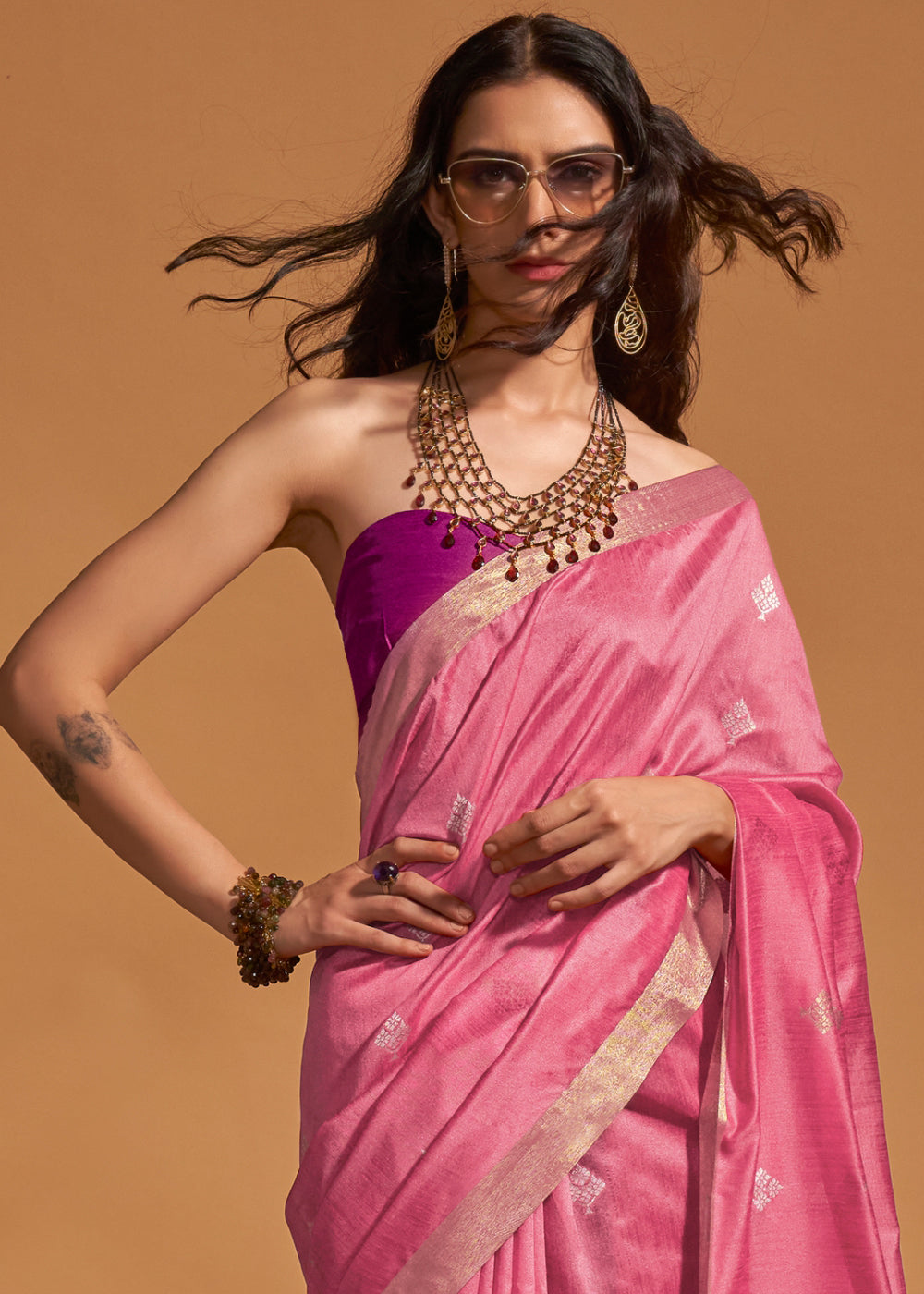 Barbie Pink Handloom Woven Silk Saree - qivii