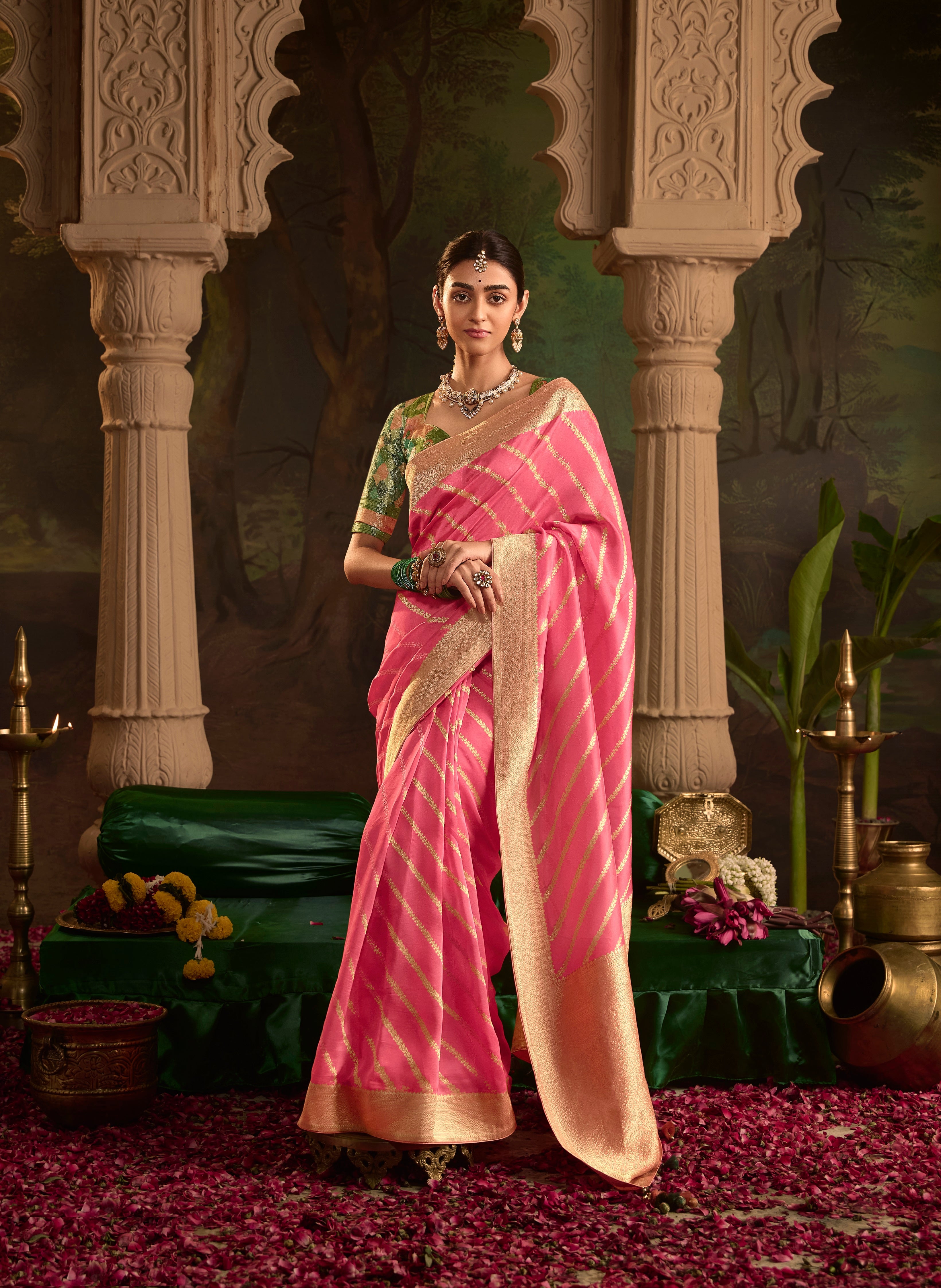 Pink Pure Crepe Dola Silk With Heavy Viewing Work And Tussles On Pallu Saree - qivii