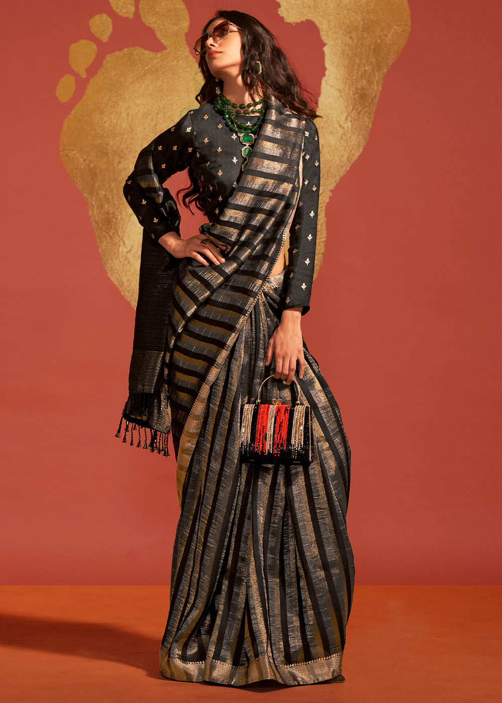 Midnight Black Handwoven Viscose Designer Saree - qivii