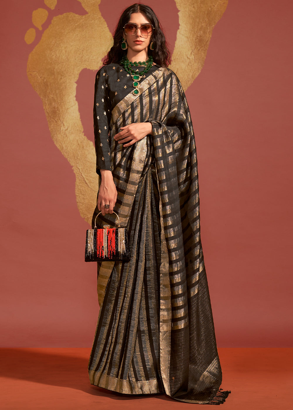 Midnight Black Handwoven Viscose Designer Saree - qivii