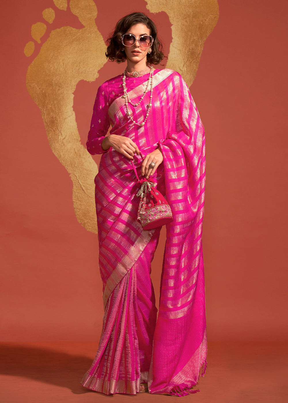 Deep Pink Handwoven Viscose Designer Saree - qivii