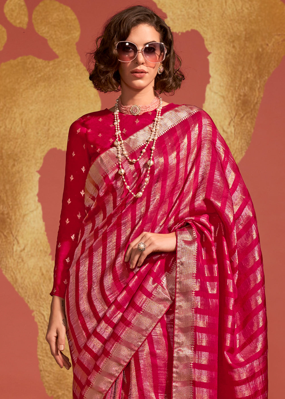 Magenta Pink Handwoven Viscose Designer Saree - qivii