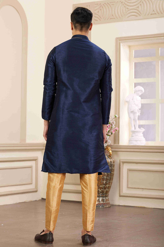 Men's Banarasi Art Silk Hand Work Kurta Pajama In Blue Colour
