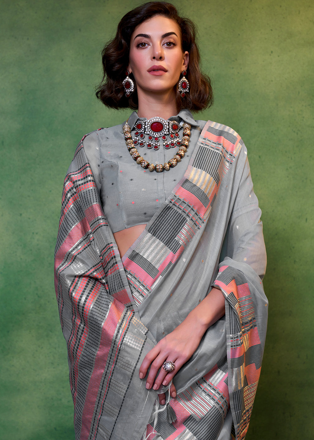 Lava Green Handwoven Cotton Silk Saree with Brocade Blouse - qivii