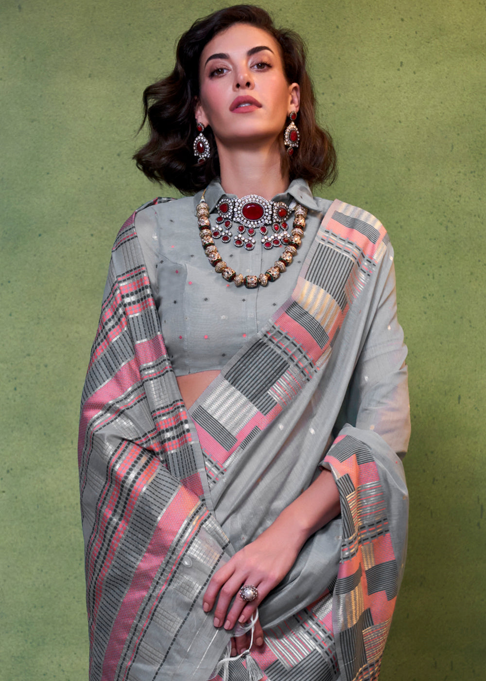 Lava Green Handwoven Cotton Silk Saree with Brocade Blouse - qivii