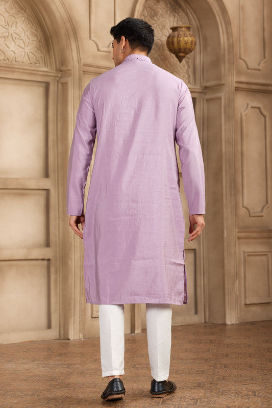 Men's Banarasi Art Silk Mirror Work Kurta Pajama In Purple Colour