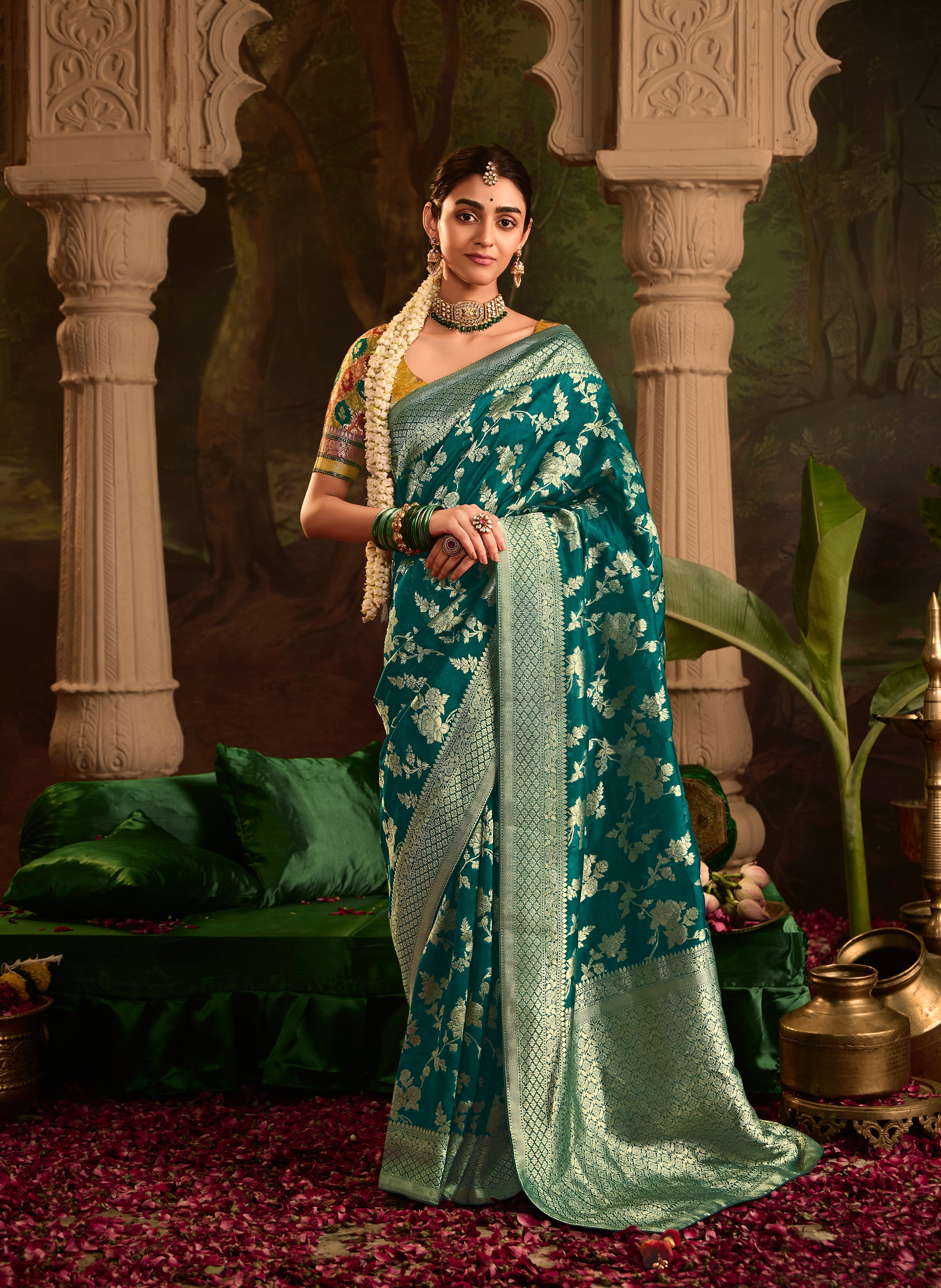 Green Pure Crepe Dola Silk With Heavy Viewing Work And Tussles On Pallu Saree - qivii