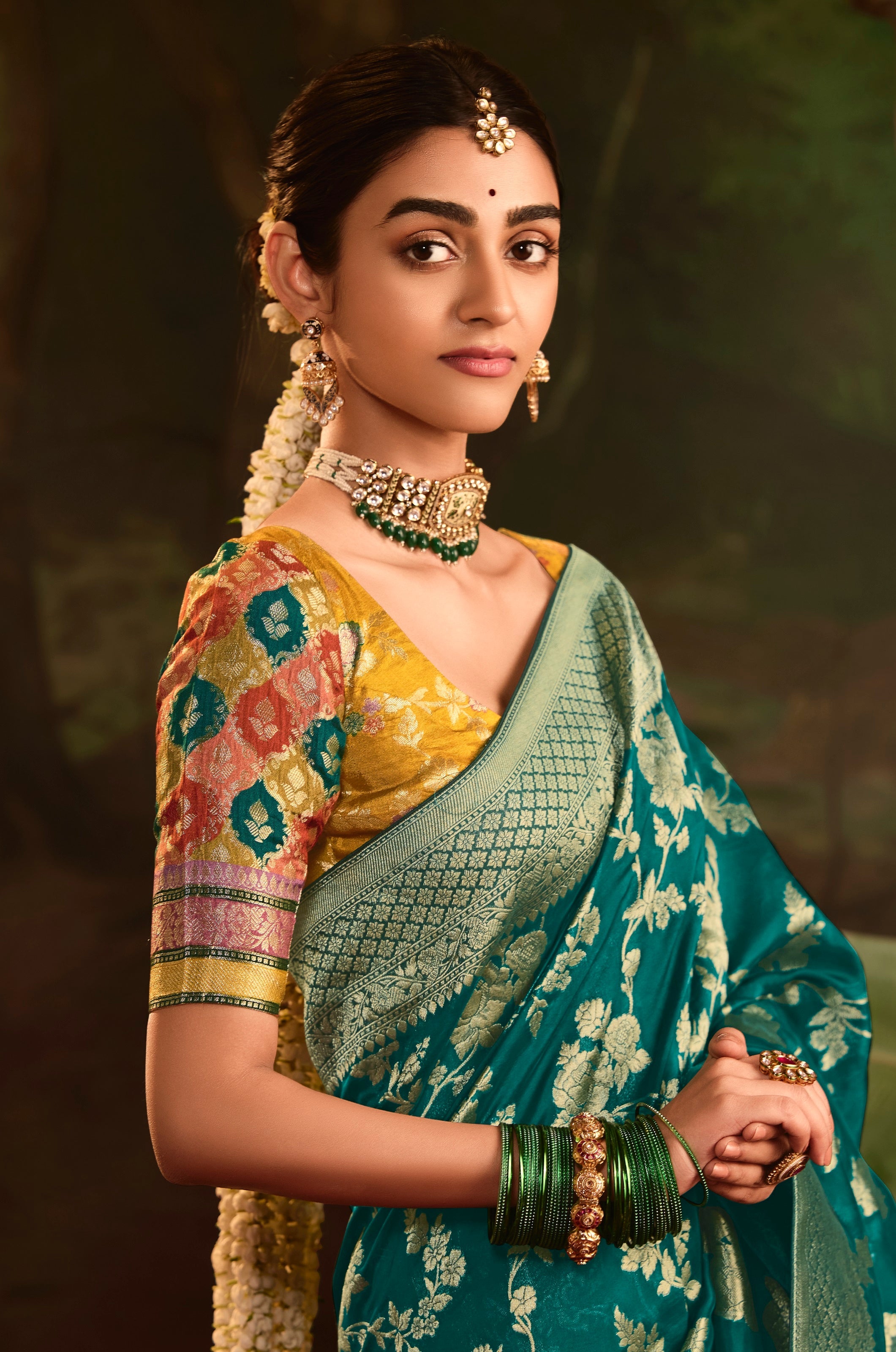 Green Pure Crepe Dola Silk With Heavy Viewing Work And Tussles On Pallu Saree - qivii