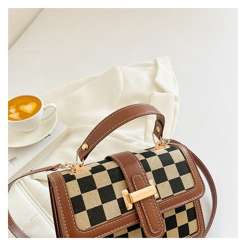 Women’s Stylish Houndstooth Checkered Crossbody Bag - Compact Square Shoulder Bag for Everyday Use