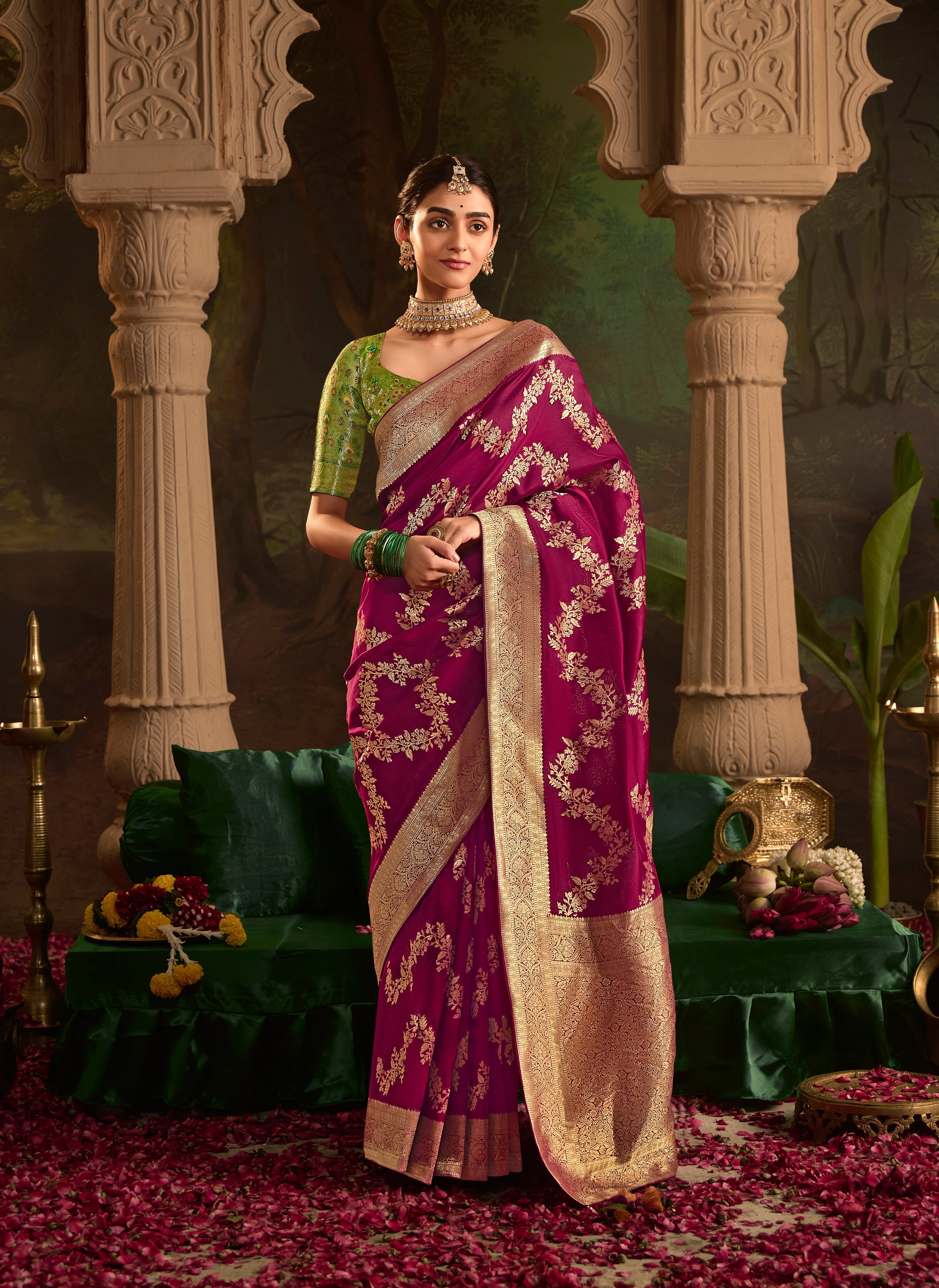 Wine Pure Crepe Dola Silk With Heavy Viewing Work And Tussles On Pallu Saree - qivii