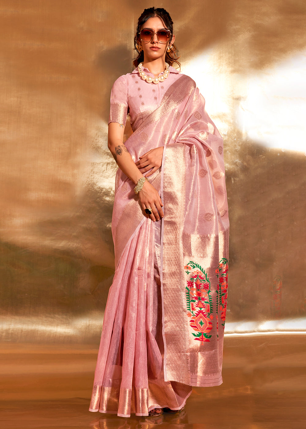 Lavender Purple Zari Woven Tissue Silk Saree Having Paithani Pallu - qivii