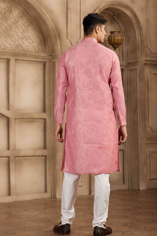 Men's Peach Brocade Art Silk Pintux Work Collar Neck Pajama Set