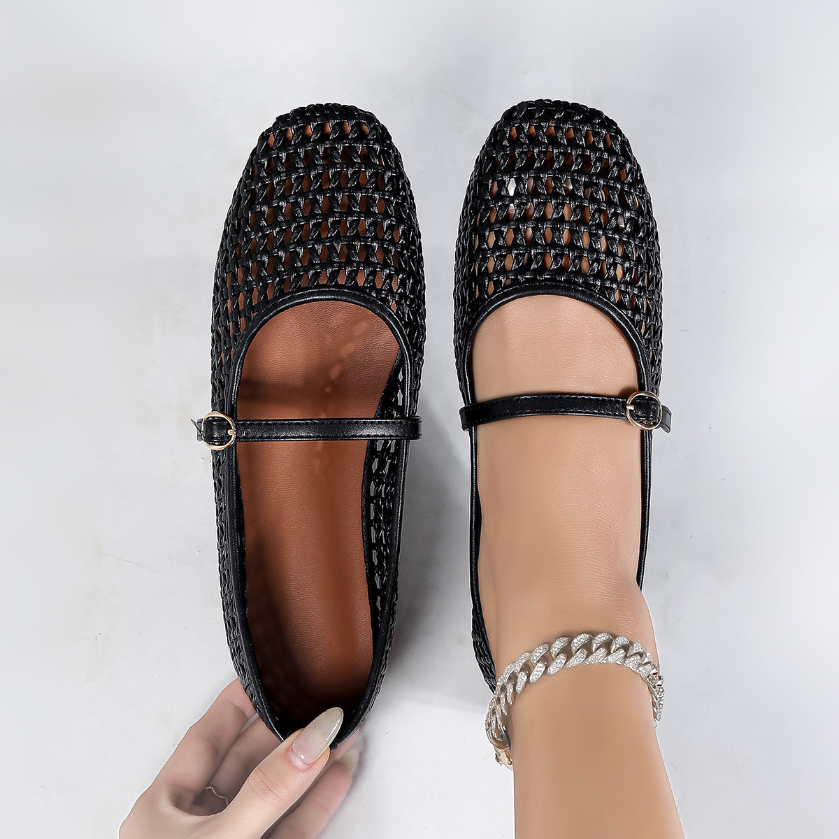 Women’s Aria Handwoven Mary Jane Flat – Vegan Leather Ballet Flats with Buckle Strap, Breathable Comfort (US 5–10.5)