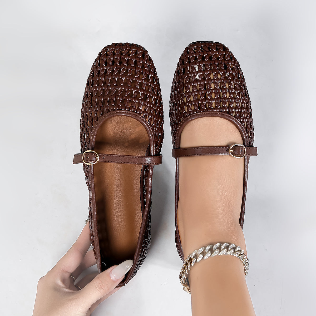 Women’s Aria Handwoven Mary Jane Flat – Vegan Leather Ballet Flats with Buckle Strap, Breathable Comfort (US 5–10.5)