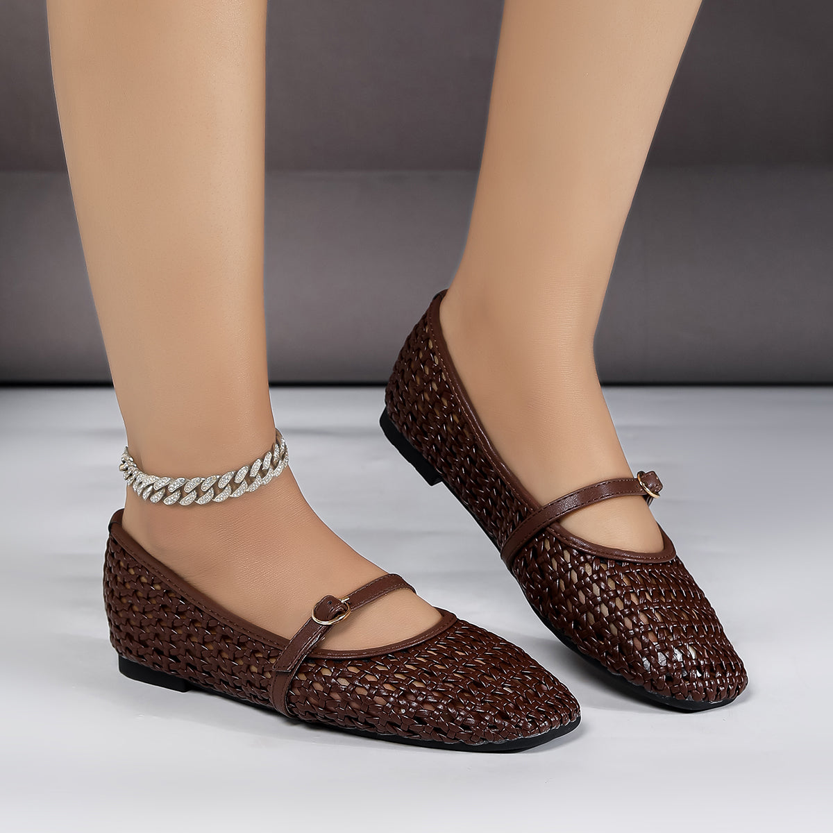 Women’s Aria Handwoven Mary Jane Flat – Vegan Leather Ballet Flats with Buckle Strap, Breathable Comfort (US 5–10.5)