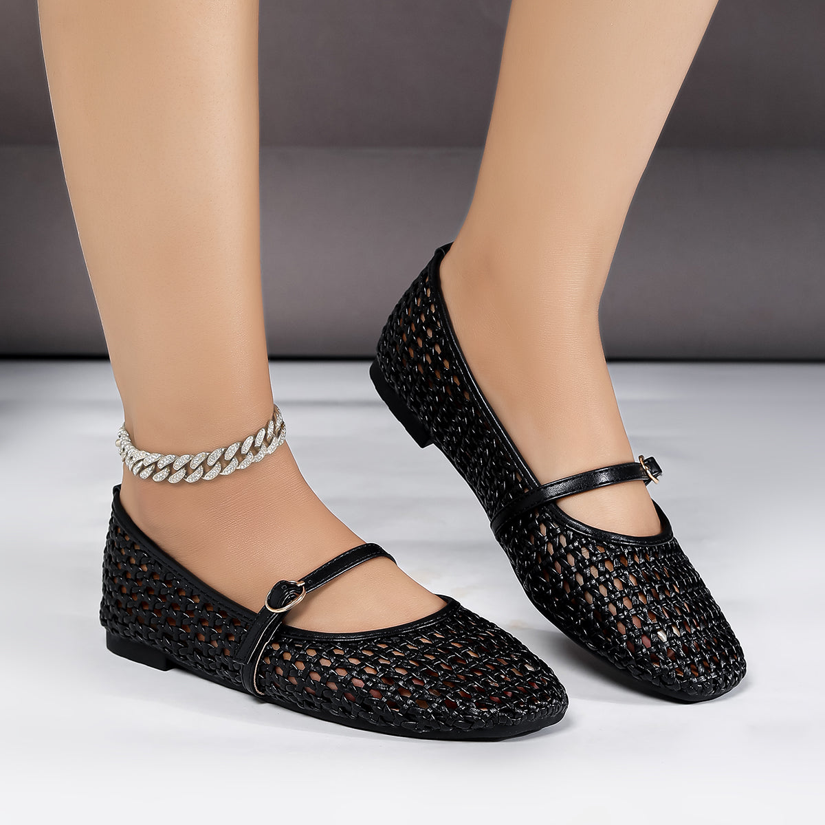 Women’s Aria Handwoven Mary Jane Flat – Vegan Leather Ballet Flats with Buckle Strap, Breathable Comfort (US 5–10.5)