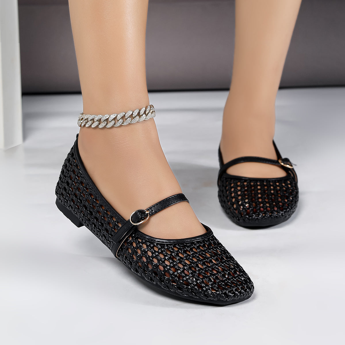 Women’s Aria Handwoven Mary Jane Flat – Vegan Leather Ballet Flats with Buckle Strap, Breathable Comfort (US 5–10.5)