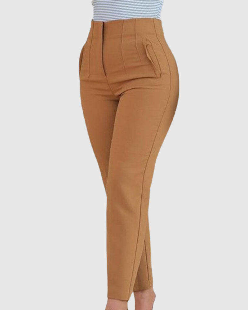 Women's Tailored Pleat High Waist Side Pocket 9-point Pants - By Qivii