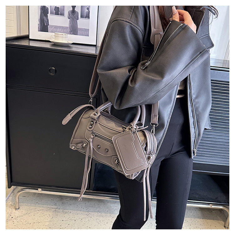 Women's Vintage Edge Satchel – Artisan Studded Motorcycle Bag with Convertible Crossbody Strap