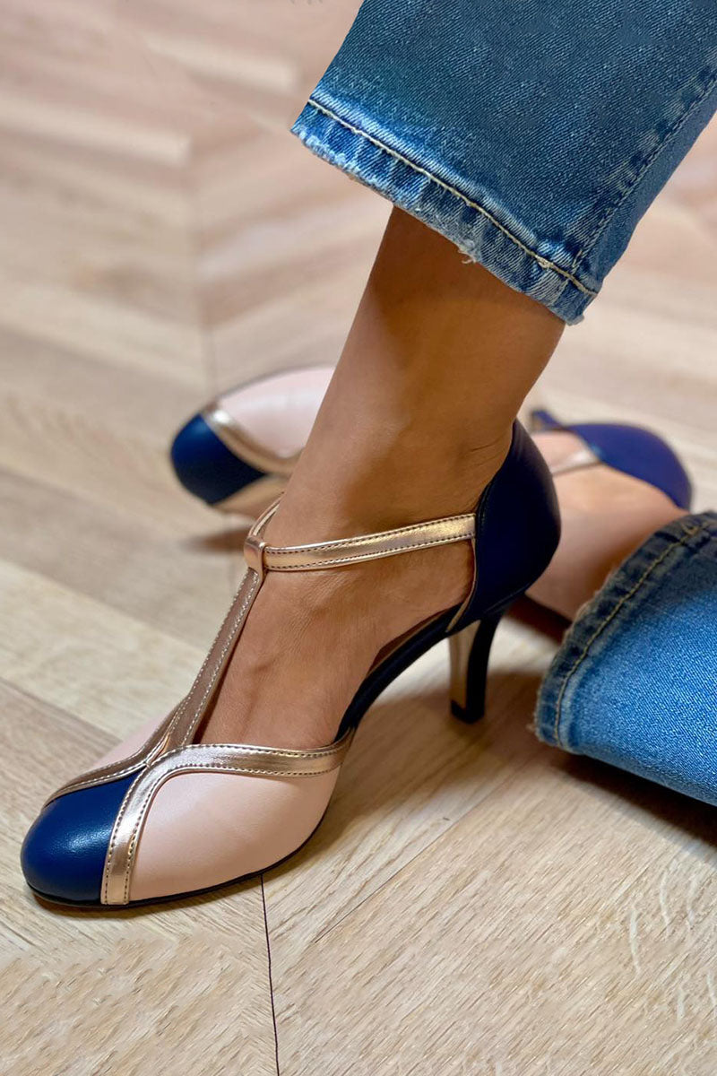 Alessia™ | Kleurrijke en comfortabele T-Strap hakken met ronde neus - By Qivii