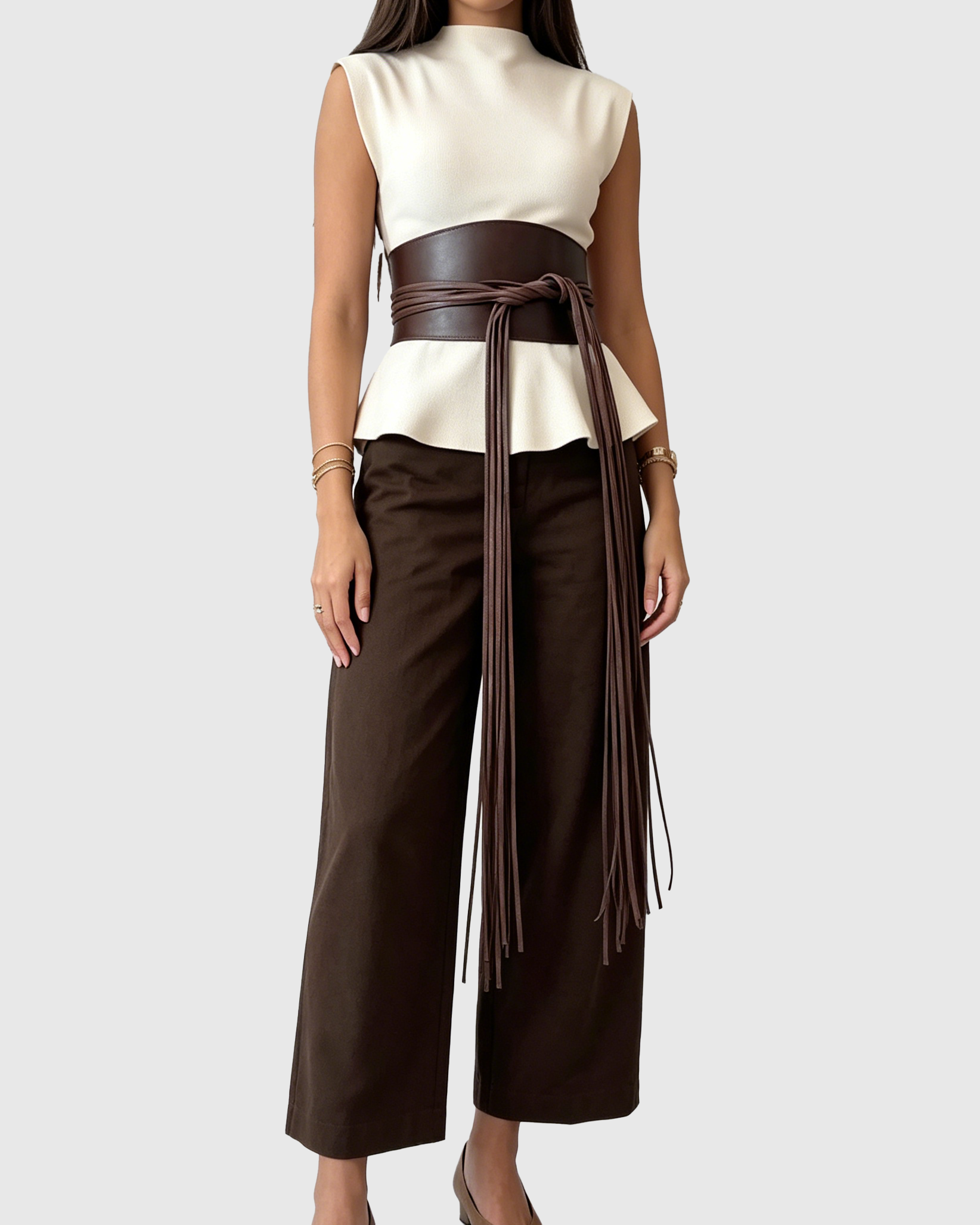 Wide Faux Leather Wrap Fringe Waist Belt Corset - By Qivii