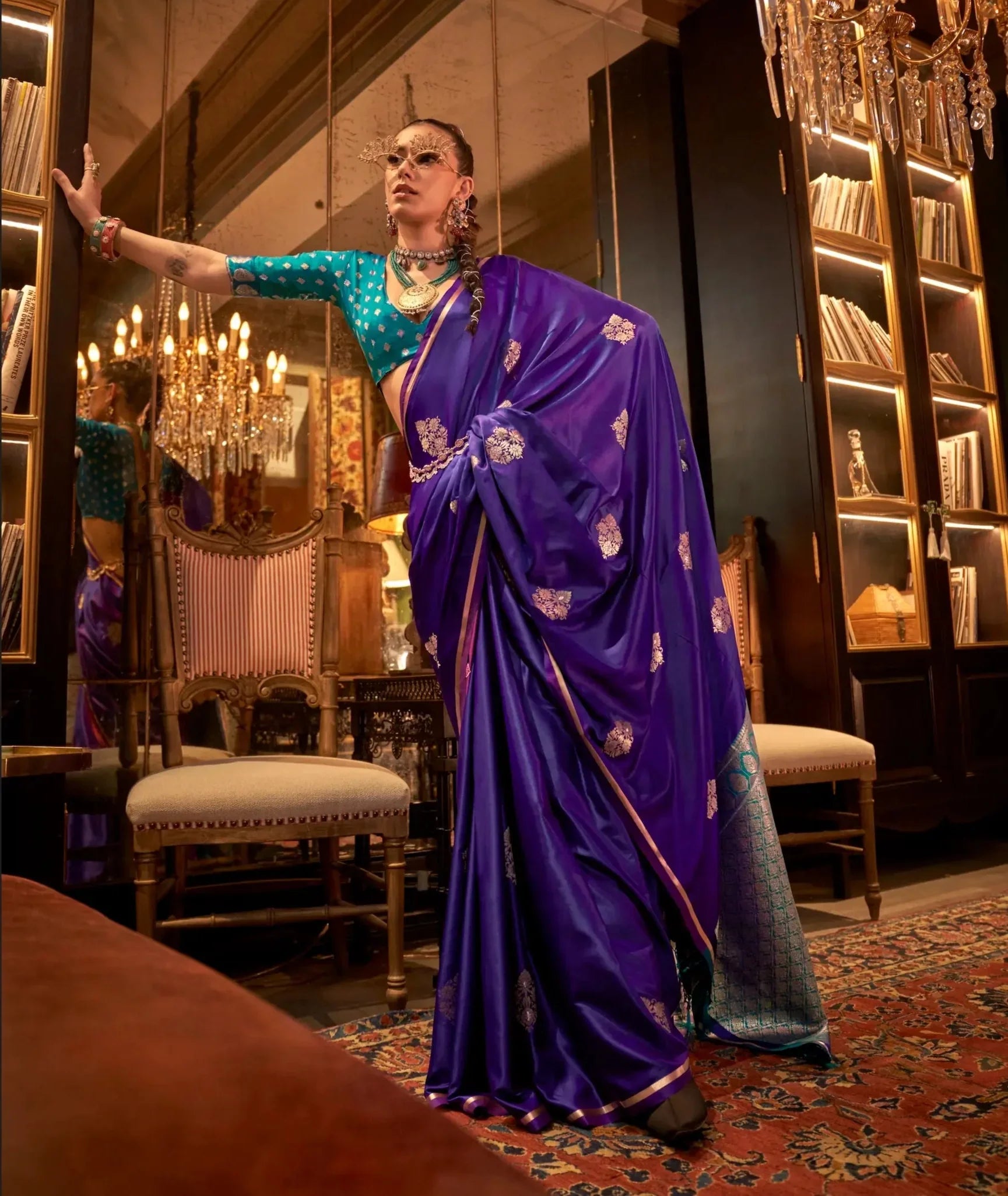 Purple Two Tone Satin Handloom Weaving Silk Saree - qivii