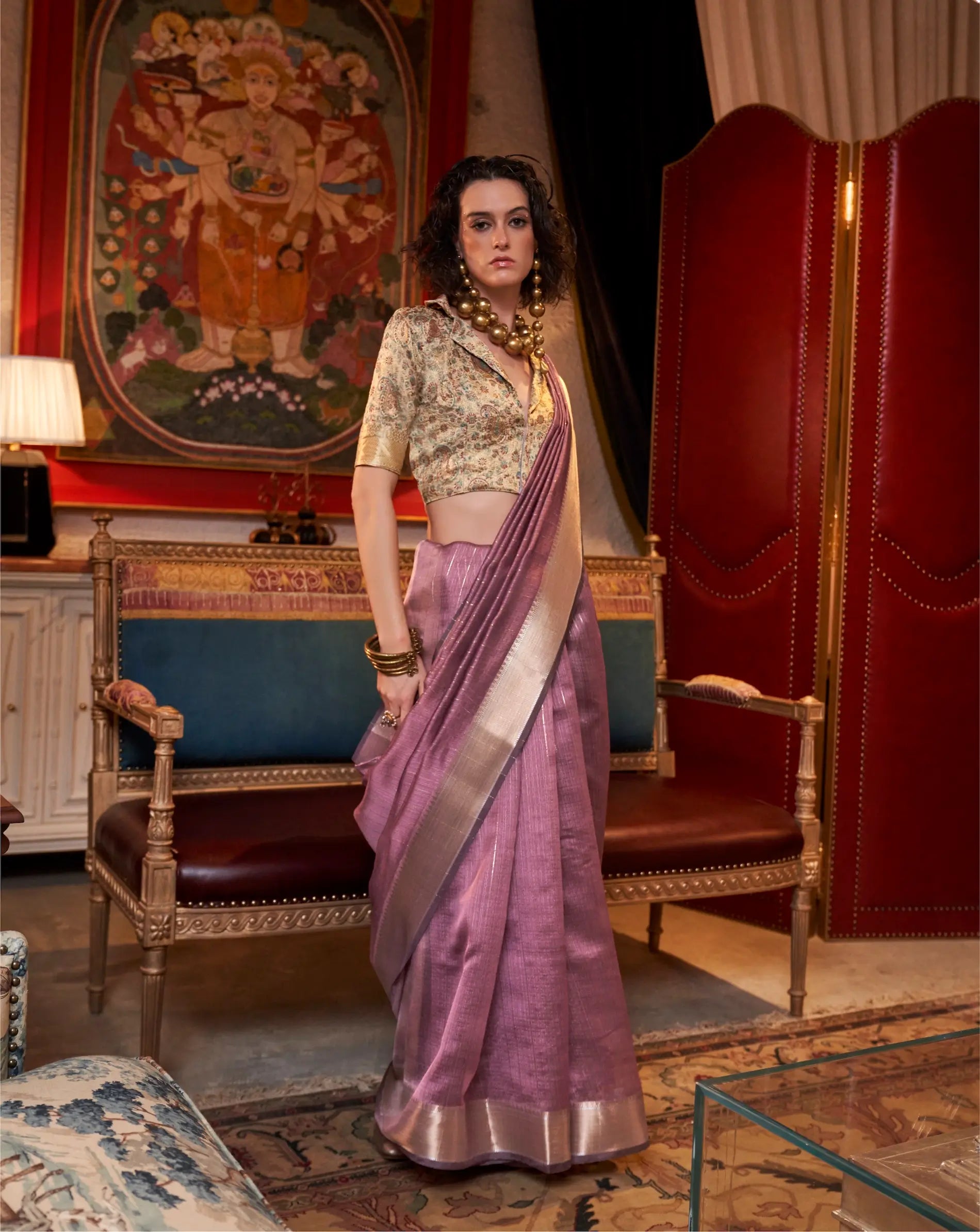 Dark Mauve Chiffon Handloom Weaving Silk Saree - qivii