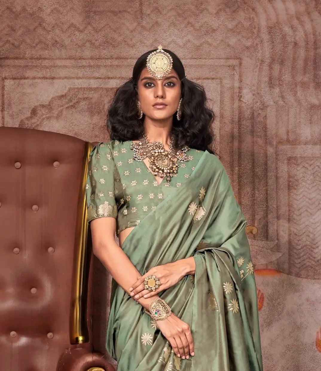 Pista Green Satin Handloom Zari Weaving Silk Saree - qivii