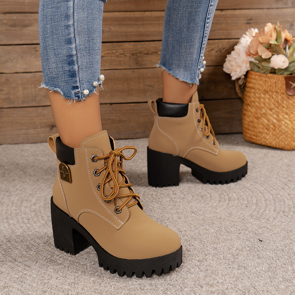 Women's Cowhide Metropolitan Combat Boot - Waterproof Block Heel Ankle Boots with Extended Sizes (US 4-10) & Commuter-Ready Traction