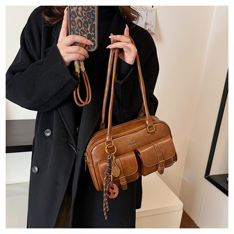 Women's Trendy Vintage Boston Pillow Tote Bag - Versatile Shoulder/Handheld Retro Commuter Bag